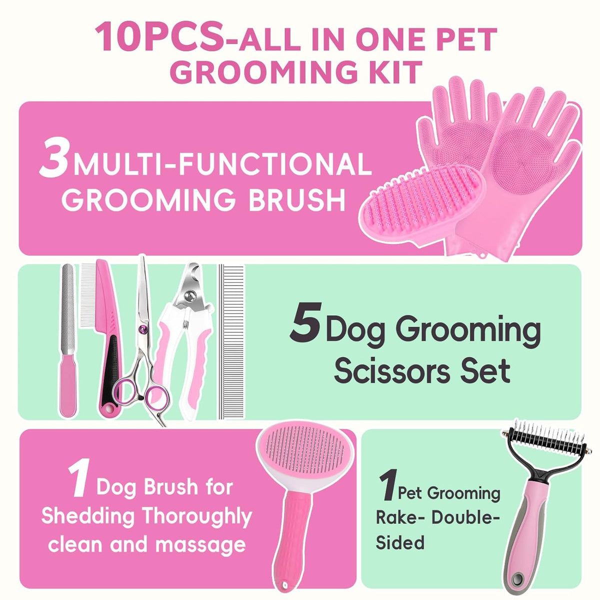 10-Piece Complete Pet Grooming Kit for Dogs & Cats