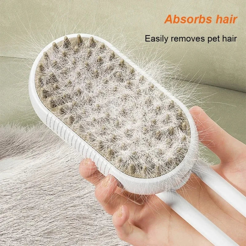 3-in-1 pet steam grooming comb retractable handle hair removal