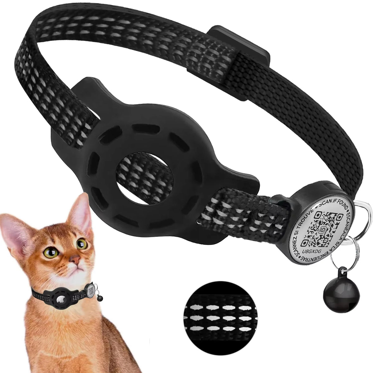 Breakaway cat collar with AirTag case and bell for kittens
