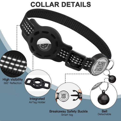 Cat AirTag collar breakaway buckle reflective adjustable kitten collar