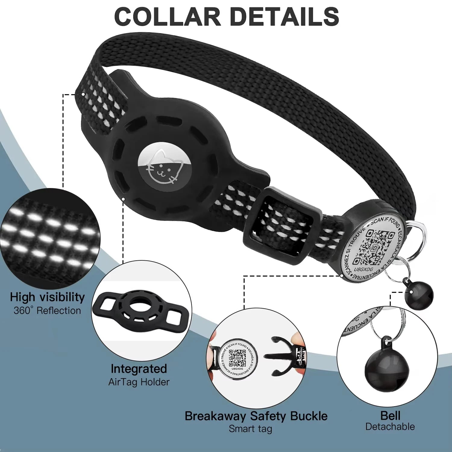 Cat AirTag collar breakaway buckle reflective adjustable kitten collar
