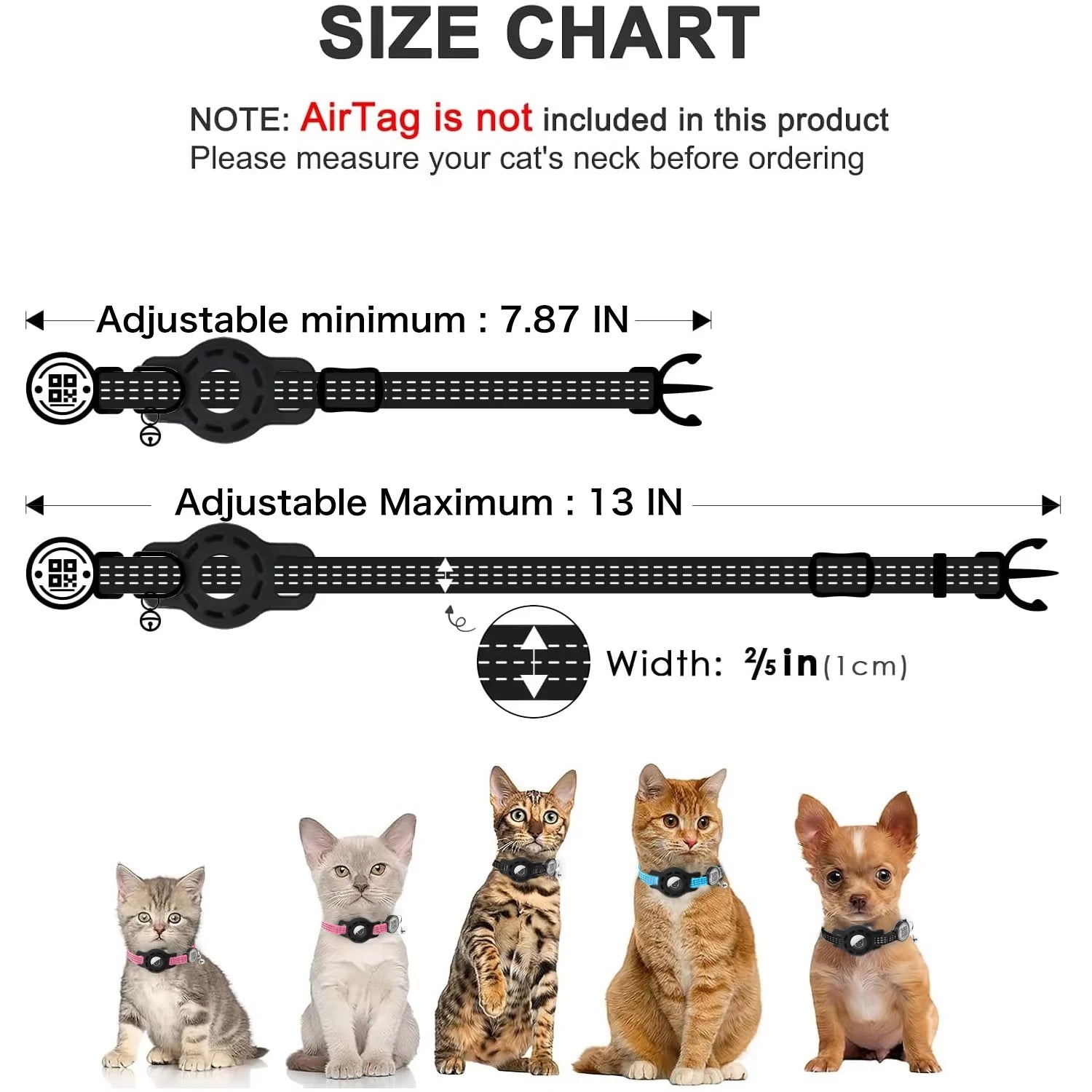 Cat collar with AirTag holder and QR code tag breakaway reflective safety collar