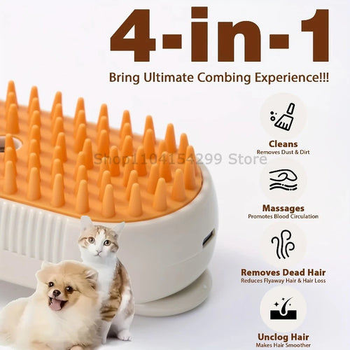 3-in-1 electric steam brush for dogs and cats spray massage hair removal