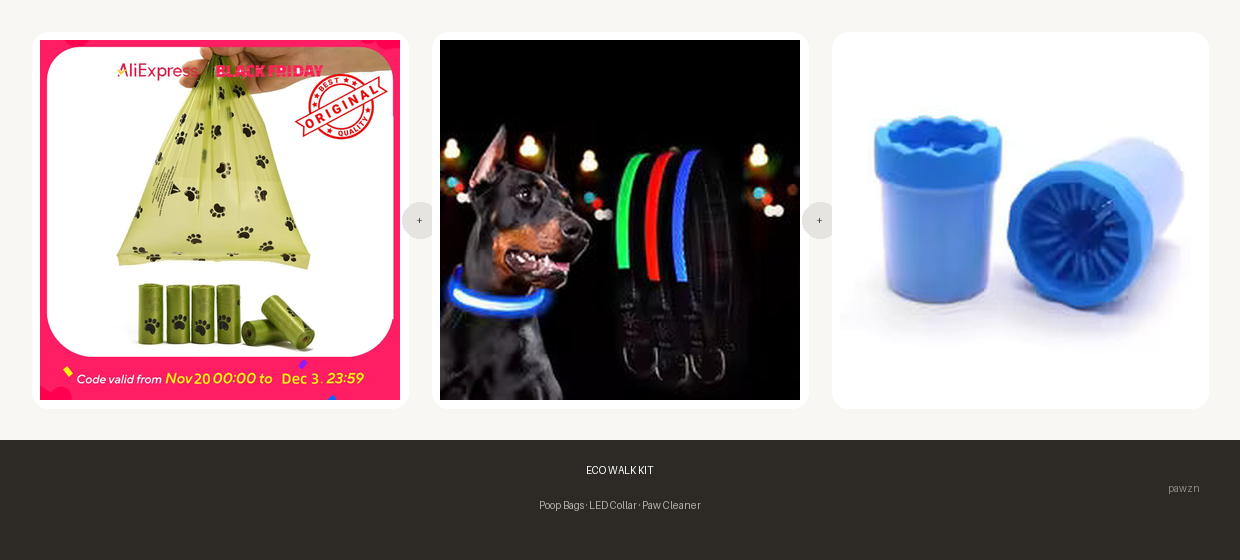 Eco Walk Kit with biodegradable poop bags, LED collar and paw cleaner for dogs