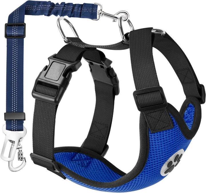 Arnés de seguridad azul para perro con cinturón elástico para automóvil